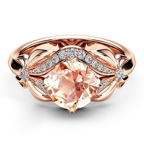Jewelry - 💥 Big Round Champagne White Zircon Vintage Rings for Women, EVGG1511